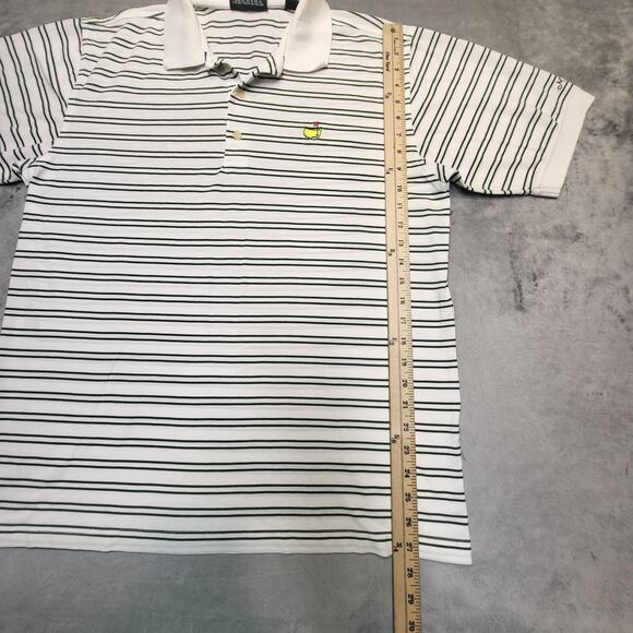 Masters Golf Polo Shirt Mens Large White Green Stripe Masters Collection Logo - Picture 7 of 10
